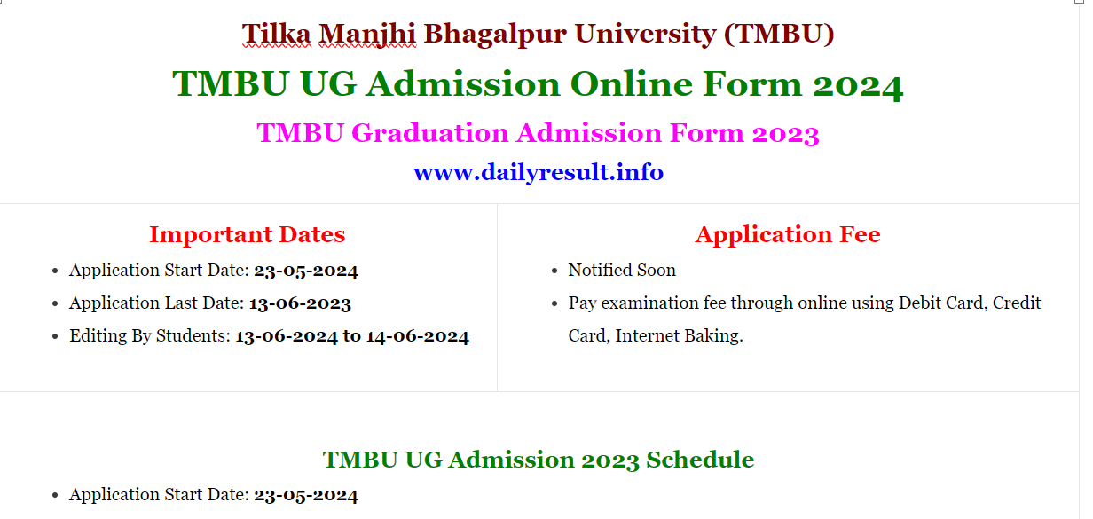 TMBU UG Admission Online Form 2024