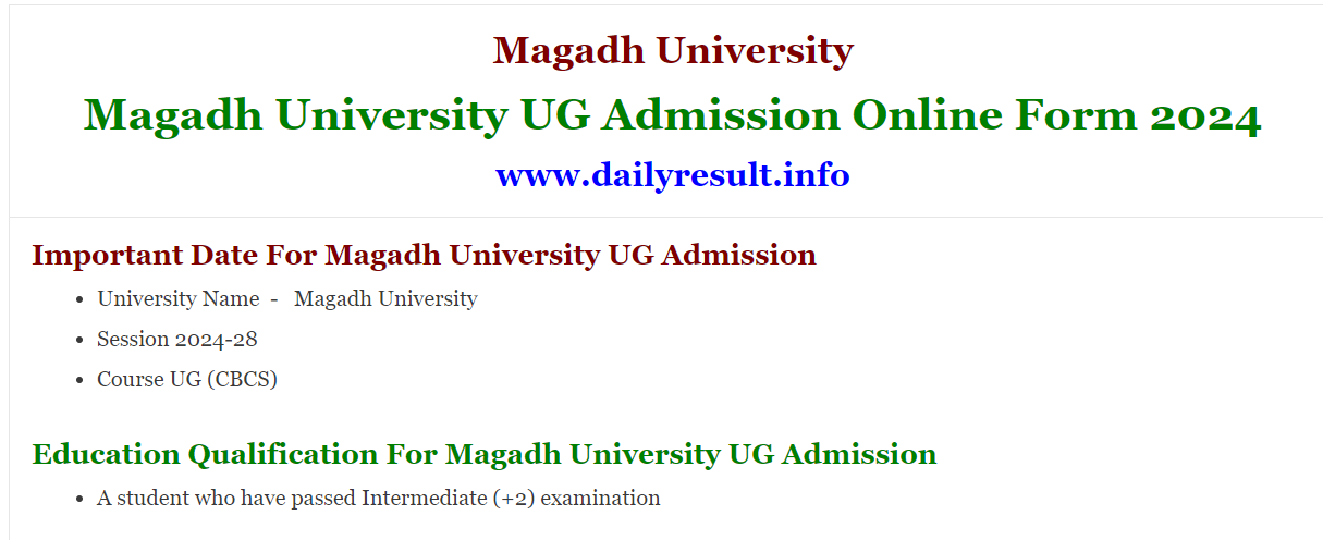 Magadh University UG Admission