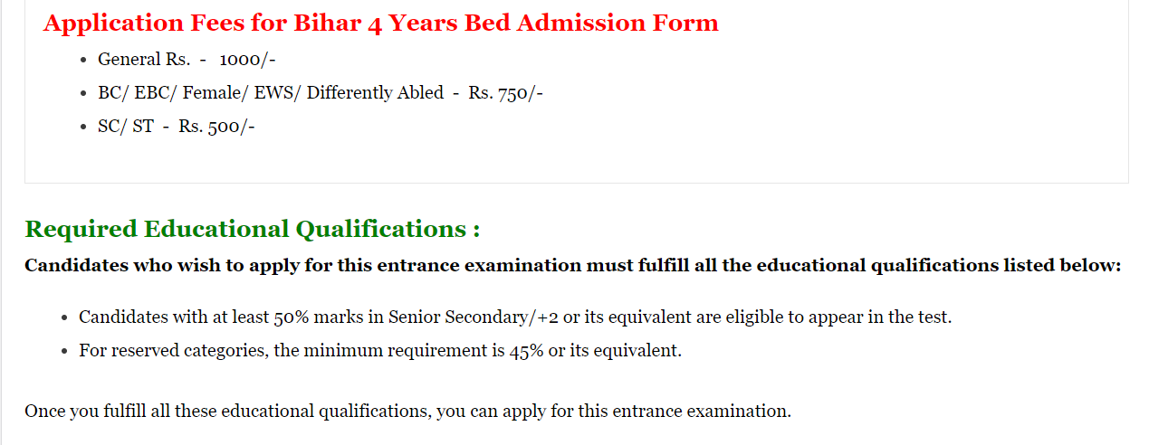 Bihar 4 Years Bed Admission Form