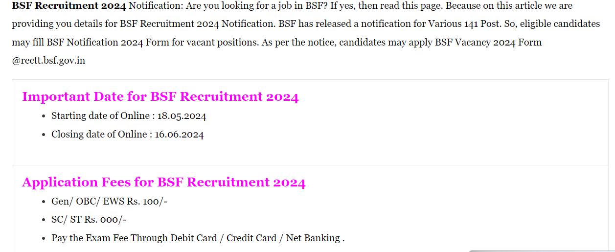 BSF Group A B C Recruitment