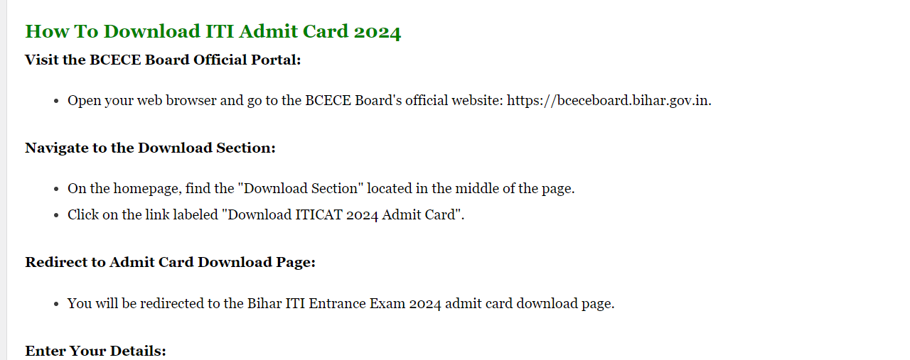 Bihar ITI Admit Card