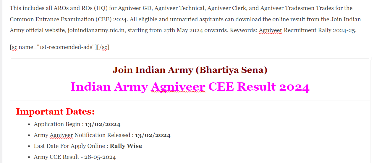 Indian Army Agniveer CEE Result